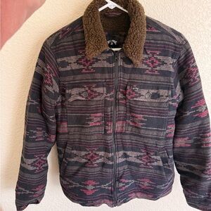 Billabong Brown Sherpa Jacket with Red Accents